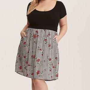 Torrid black & white Gingham Floral Dress